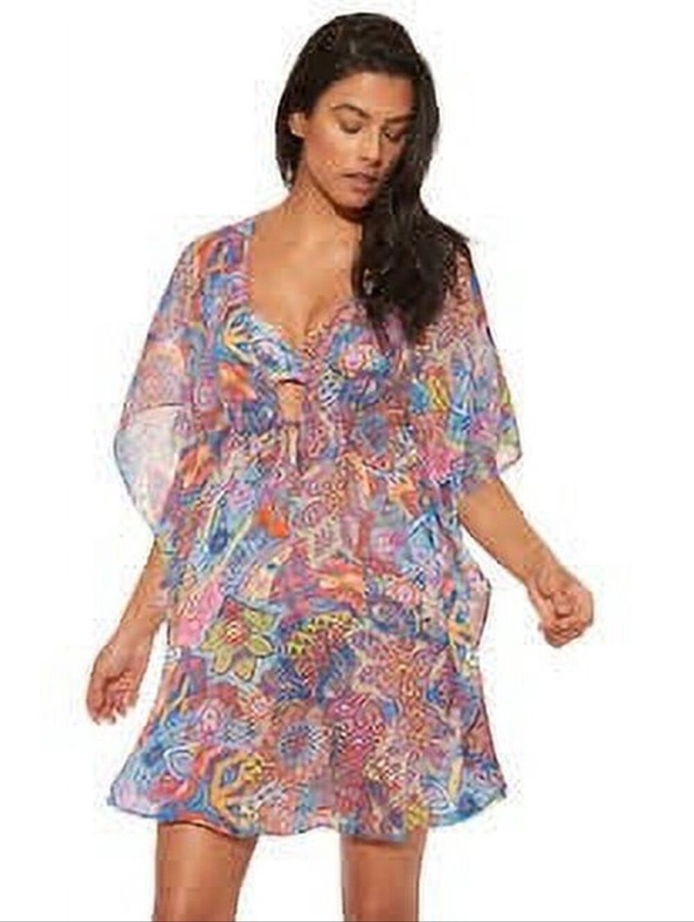 Bleu Rod Beattie Swim Cover-Up Caftan Colorful Paisley Print Size Small
